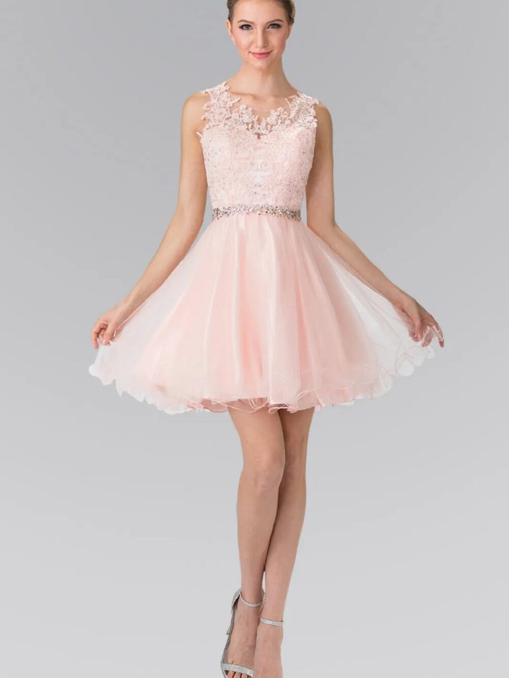 NEW BLUSH Lace & Beaded Illusion Neckline Cocktail Dress Embellished GS2375